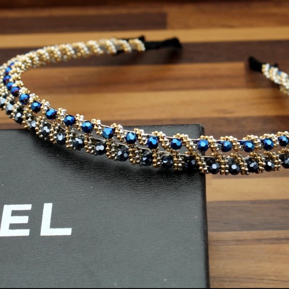 Headband Azure Reflective Blue Green Silver Beads - Picture 4 of 4